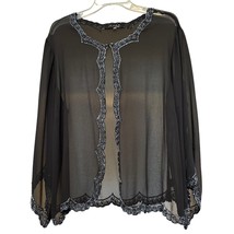 JKara Womens Sheer Black Size 18 Cardigan Beaded Long Sleeve Open Front - $44.43