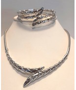 Crown TRIFARI Front Hook Choker Necklace and Clamper Bracelet Silver Tone - £114.02 GBP