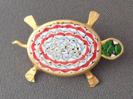 Vintage Mosaic Turtle Tortoise Pin Brooch Made in Italy Red White Green ... - $34.99