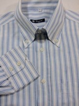 Casavola Roma Fancy Blue Stripe Cotton Shirt 17x35 Made in Italy - £21.84 GBP