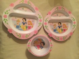 3 pc set Disney Princess dish set bowl plate divided melamine pink First Years - £14.15 GBP