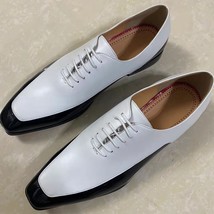 Black White Loafers Shoes Men Pointed Toe Mixed Color Leather Patchwork Flats Ma - £115.22 GBP