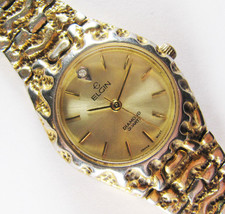 Vintage Ladies Elgin Diamond Quartz Gold Plate Nugget Watch - $29.69