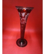 Bohemian crystal vase trompet design clear to red 7&quot; - $839.68 MXN