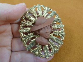 (CA3-21) Rare African-American Lady Church Hat Brown Cameo Pin Pendant Jewelry - £25.72 GBP