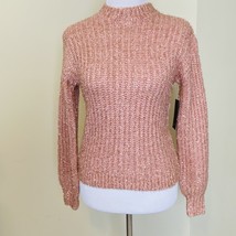 Free Press Metallic Eyelash Knit Sweater Size XXS Mock Neck Pink Gold New - £15.56 GBP