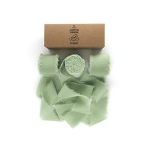 3 Rolls Handmade Fringe Chiffon Silk Ribbon 1.5&quot; X 7Yd Sage Green Ribbons Set Fo - £23.96 GBP