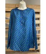 Banana Republic Blue Green Bird Print Long Sleeve Blouse Size Small BBL JD - $16.43 CAD