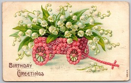 Postcard Best Birthday Wishes Embossed  Lilies of Valley in Roses Wagon - £3.77 GBP