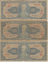 Brazil 1962  3x Circulated 500 CRUZEIROS CURRENCY BANKNOTE BRASIL P-172 ... - $9.89