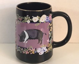 Otagiri The Edith Collection Pig Floral Black Ceramic Mug Gold Trim Japan - £10.80 GBP