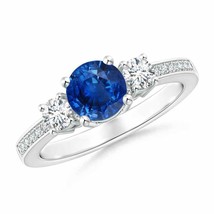 ANGARA Classic Three Stone Blue Sapphire and Diamond Ring for Women in 1... - $2,595.12