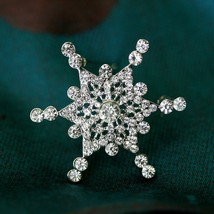 Rhinestone Snowflake Christmas Pin,  Crystal Snowflake Brooch Jewelry Gift  - £16.70 GBP