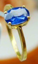 sz 6.75 10Kt Yellow Gold Blue Aqua Faceted Ring September Aquamarine Vintage - £176.00 GBP