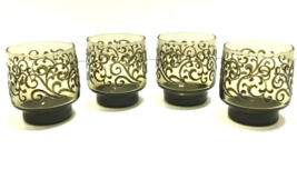 Libbey Set 4 Prado Tawny Brown Old Fashioned Rocks Low Ball Glasses Scroll Vtg - £26.15 GBP