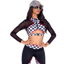 Race Car Driver Costume Checkered Crop Top Cut Out Sheer Mesh Sleeves Pants 5021 - £50.94 GBP