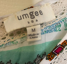 Umgee Paisley Boho Top Short Sleeve Cotton Crew Neck Crochet Trim Women Medium - £15.81 GBP