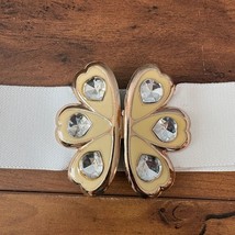 Vintage Korean White Stretch Belt With Goldtone hinestone Buckle - $16.82