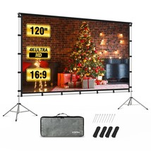 Projector Screen With Stand, 120 Inch Foldable Projection Screen Hd 16:9... - $166.99
