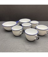 Lot of 7 KER Sweden Enamelware Cups – 2 Large 5 Small White Blue Farmhouse - €48,67 EUR