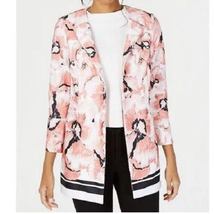 Alfani Womans Floral Jacket Size M A-Line Tunic Duster Long Loose Fit Pansy - $42.39