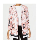 Alfani Womans Floral Jacket Size M A-Line Tunic Duster Long Loose Fit Pansy - £33.96 GBP