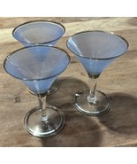 3 Vintage Blue Frosted And Silver Rimmed Martini Glasses - $34.25