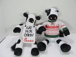 Chick-Fil-A Plush Lot of 2 Cow in Christmas Sweater 8&quot; &amp; Baby &quot;Eat Mor Chikin 7&quot; - £9.01 GBP