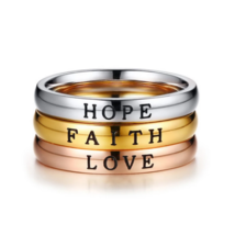 316L Stainless Steel 3MM &quot;Hope, Faith &amp; Love&quot; Engraved Promise Ring - Fast Ship! - £7.98 GBP