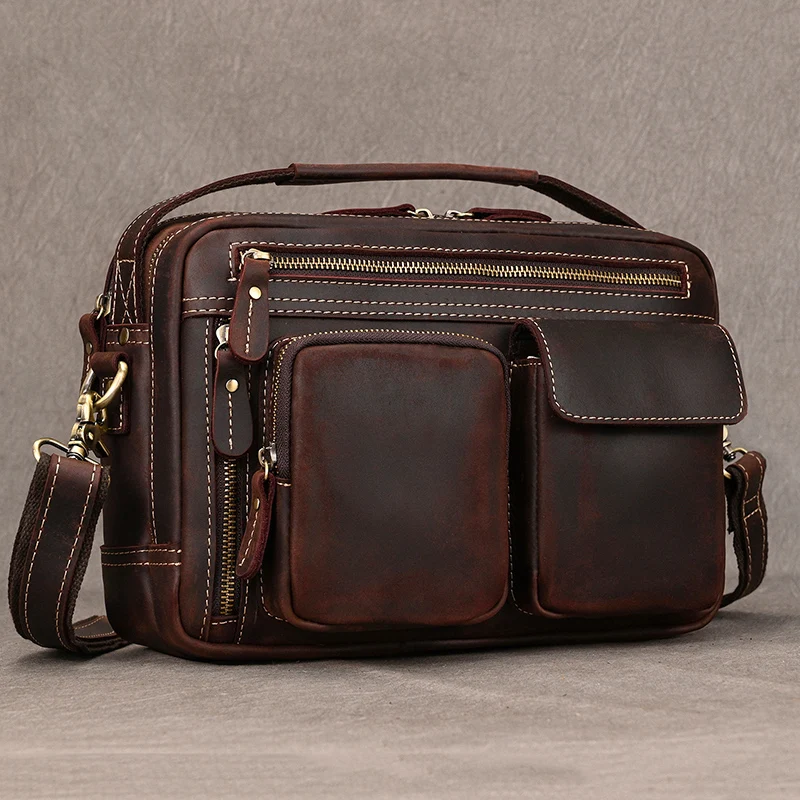 Vintage Crazy Horse Leather Men&#39;s Briefcases Daily Office Bags Fit 9.7&quot; ... - $206.74