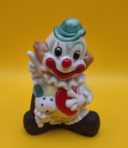 Vintage Artmark Ceramic Clown &amp; Dog Figurine Hand Painted Colorful Ruffle Collar - £10.27 GBP