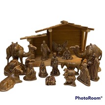 17 Piece Nativity H&amp;M Ceramics Made Canada Art Sculpture Small Brown Glaze - £335.19 GBP
