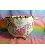 Vintage Porcelain Floral Bowl Footed with Handles Gold Trimmed M575 - £35.04 GBP
