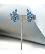 Vintage Blue Rhinestone Sparkling Clip-On Earrings - $277.93 MXN