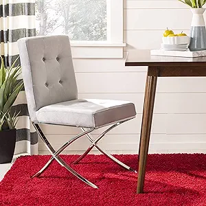 Safavieh Home Walsh White Faux Leather and Chrome Tufted Side Chair - £320.22 GBP