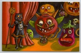 Matthew Kirscht Halloween Debut Black Cat In Skull Dress Stage Show Postcard MK - $49.95