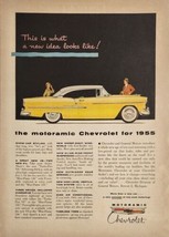 1955 Print Ad Chevrolet Bel-Air 2-Door Yellow Car Motoramic Chevy - $19.51