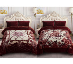 Dark Red Floral 2 Ply Thick Heavy Winter Warm Soft Mink King Size Blanket - £110.70 GBP