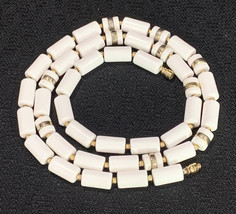 Vintage 60’ White Lucite Beads Necklace With Gold Tone 28” - £22.81 GBP