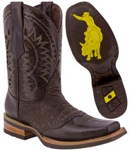 Mens Western Cowboy Boots Brown Alligator Belly Pattern Leather Square T... - £79.63 GBP