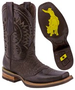 Mens Western Cowboy Boots Brown Alligator Belly Pattern Leather Square T... - £79.91 GBP
