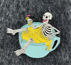 Skeleton in a Mug Relaxing Enamel Pin Goth Bag Lanyard Hat Badge Lapel B... - $180.56 MXN