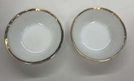 Fire King 5” Fruit Bowls Swirl Milk Glass Gold Trim Anchor Hocking 2pc - £6.32 GBP