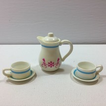 Vintage Coffee Tea Set Cup Mug Pitcher Doll House Furniture White Pink Blue - £23.97 GBP