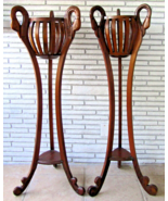Matched Pair Antique Empire Style Carved Mahogany Swan Heads Basket Jardinieres - $1,484.01
