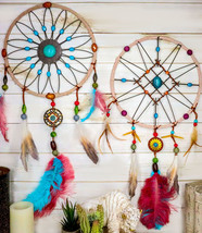 Set Of 2 Southwestern Tribal Indian Boho Chic Floral Feather Wall Dreamc... - £47.78 GBP