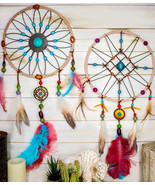 Set Of 2 Southwestern Tribal Indian Boho Chic Floral Feather Wall Dreamc... - $82.21 CAD