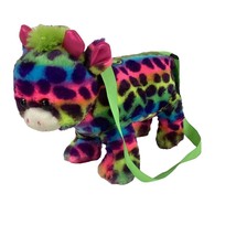 Hug Fun Purse Plush Stuffed Rainbow Colorful Leopard Cheetah Strap Zippe... - £14.58 GBP