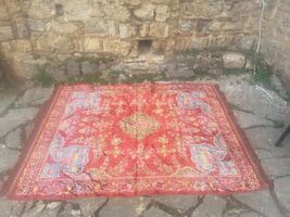 Red velvet vintage floral bedspread, Italian velvet bedspread, plush bed... - $130.00