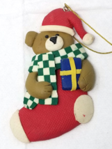 Teddy Bear in Stocking Christmas Ornament 2006 Ceramic Scarf Present Handmade - £9.83 GBP